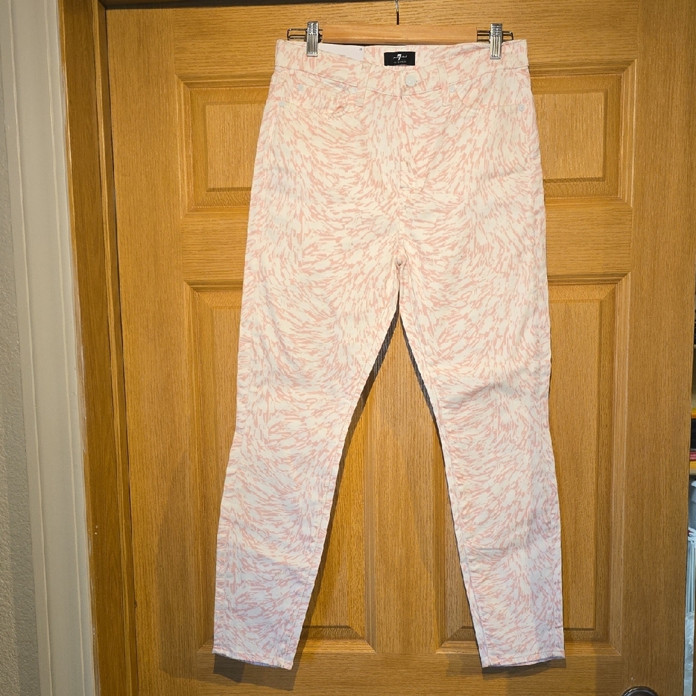7 For All Mankind Pink Marble-Print Jeans